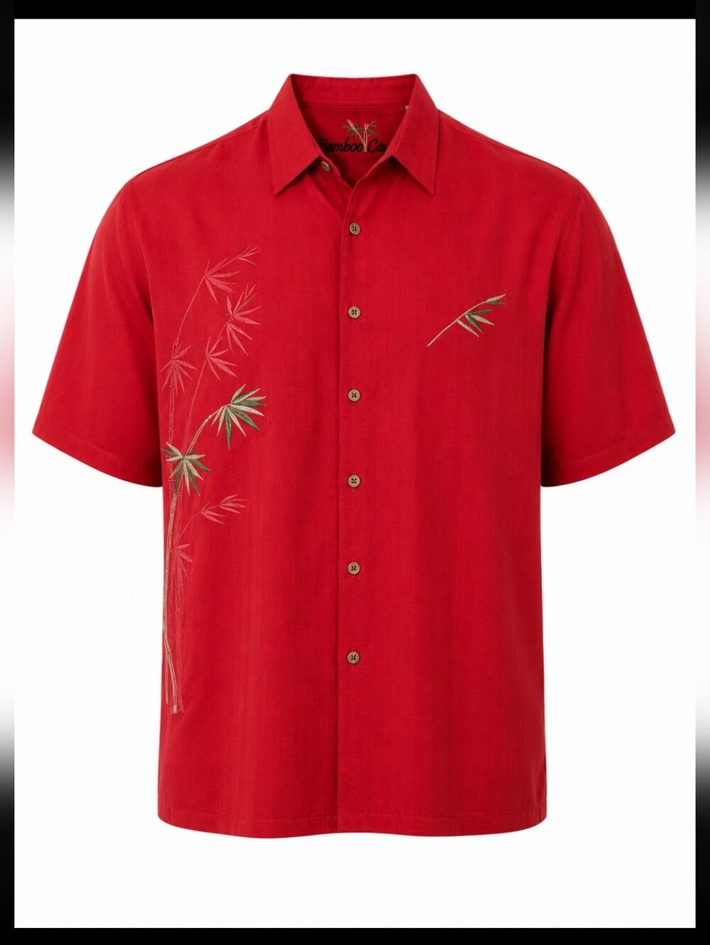 Bamboo Cay Hawaiian Camp Shirt XXL Red Embroidered Bamboo Tropical Resort Button